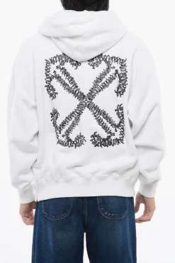 Felpa Con Cappuccio Ricamata ARROW In Cotone Garzato>Off-White Clearance