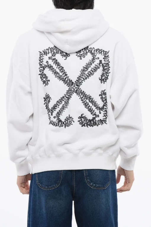 Felpa Con Cappuccio Ricamata ARROW In Cotone Garzato>Off-White Clearance