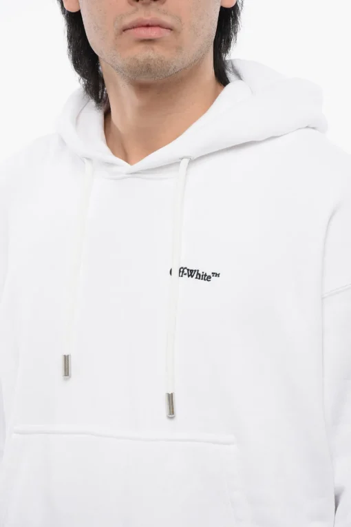Felpa Con Cappuccio Ricamata ARROW In Cotone Garzato>Off-White Clearance