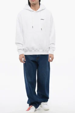 Felpa Con Cappuccio Ricamata ARROW In Cotone Garzato></noscript>Off-White Clearance