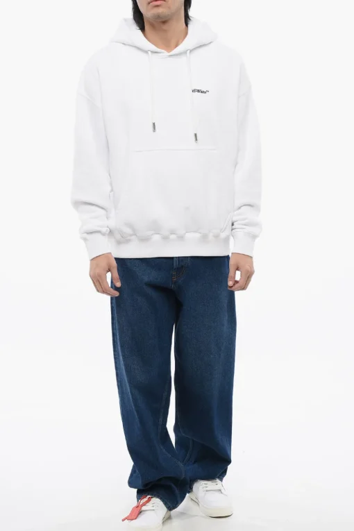 Felpa Con Cappuccio Ricamata ARROW In Cotone Garzato>Off-White Clearance