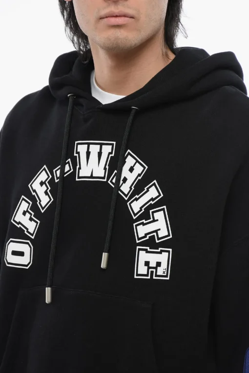 Sale Felpa Con Cappuccio Stampata FOOTBALL In Cotone Garzato Uomo Felpe