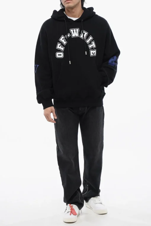 Sale Felpa Con Cappuccio Stampata FOOTBALL In Cotone Garzato Uomo Felpe
