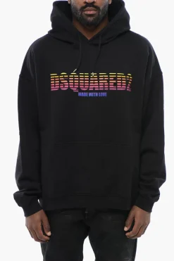 Felpa Con Cappuccio Stampata In Cotone Garzato Loose Fit>Dsquared2 New