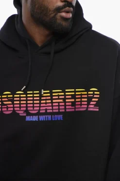 Felpa Con Cappuccio Stampata In Cotone Garzato Loose Fit></noscript>Dsquared2 New