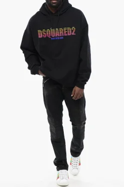 Felpa Con Cappuccio Stampata In Cotone Garzato Loose Fit></noscript>Dsquared2 New