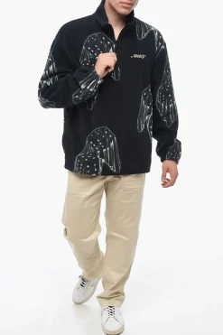 Discount Felpa con Collo a Tre/Quarti con Zip e Stampa Uomo Felpe
