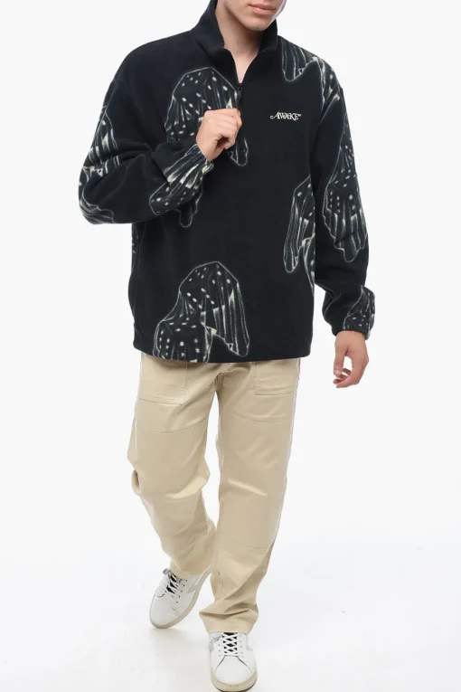 Discount Felpa con Collo a Tre/Quarti con Zip e Stampa Uomo Felpe
