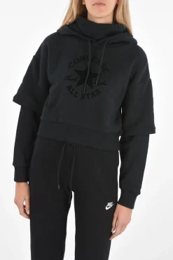 Fashion Felpa Crop con Cappuccio Donna Felpe