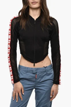 Best Felpa Cropped Con Zip Dettagli Mesh E Bande Logate Donna Felpe