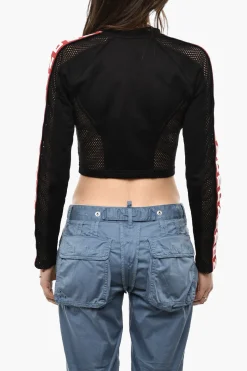 Best Felpa Cropped Con Zip Dettagli Mesh E Bande Logate Donna Felpe