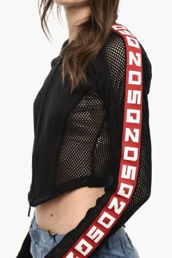 Best Felpa Cropped Con Zip Dettagli Mesh E Bande Logate Donna Felpe