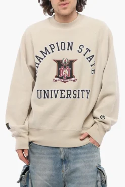 Hot Felpa Girocollo STATE UNIVERSITY In Cotone Felpato con Maxi Ricamo Uomo Felpe