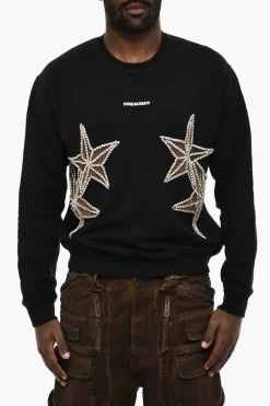 Fashion Felpa Girocollo con Dettaglio Gioiello e Cut Out Uomo Felpe