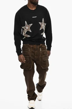 Fashion Felpa Girocollo con Dettaglio Gioiello e Cut Out Uomo Felpe