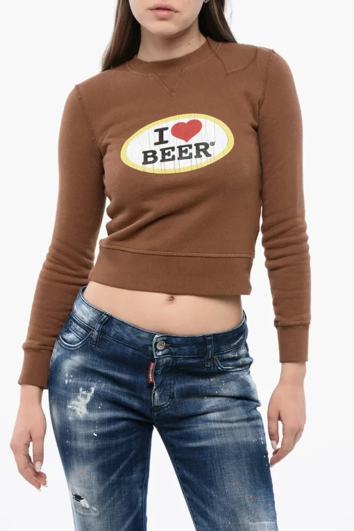Felpa Girocollo Crop con Stampa>Dsquared2 Discount