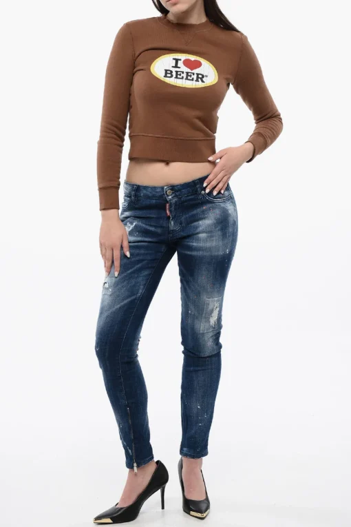Felpa Girocollo Crop con Stampa>Dsquared2 Discount