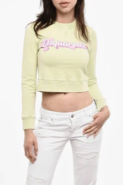Hot Felpa Girocollo Crop con Logo Frontale Donna Felpe