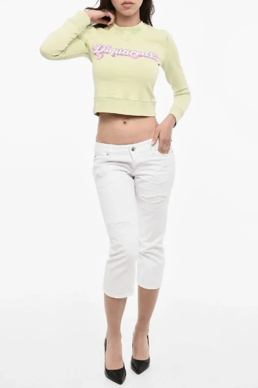 Hot Felpa Girocollo Crop con Logo Frontale Donna Felpe