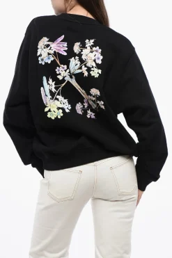 Sale Felpa Girocollo in Cotone con Motivo Floreale sul Retro Donna Felpe