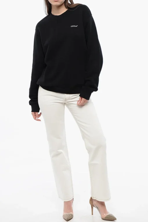 Sale Felpa Girocollo in Cotone con Motivo Floreale sul Retro Donna Felpe