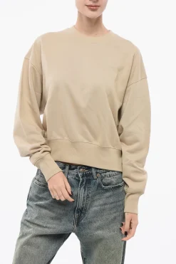 Sale Felpa Girocollo in Cotone Garzato Monocromo Donna Felpe