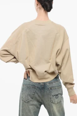 Sale Felpa Girocollo in Cotone Garzato Monocromo Donna Felpe