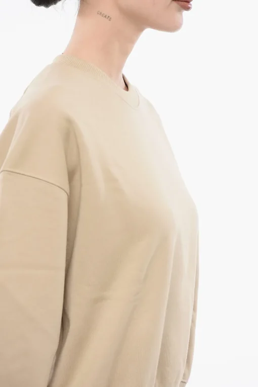 Sale Felpa Girocollo in Cotone Garzato Monocromo Donna Felpe