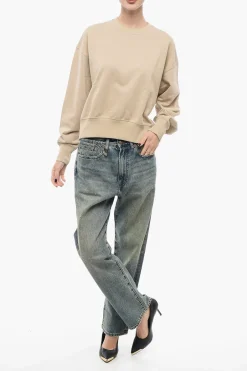 Sale Felpa Girocollo in Cotone Garzato Monocromo Donna Felpe