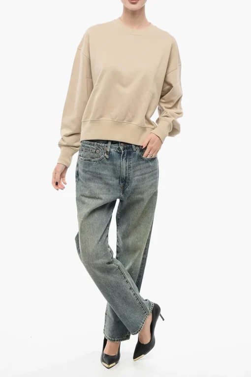 Sale Felpa Girocollo in Cotone Garzato Monocromo Donna Felpe