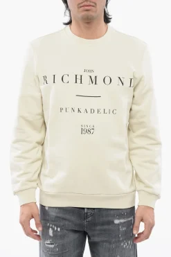 Fashion Felpa Girocollo In Cotone Garzato Con Stampa Logo Uomo Felpe