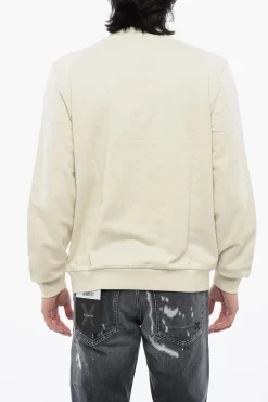 Fashion Felpa Girocollo In Cotone Garzato Con Stampa Logo Uomo Felpe