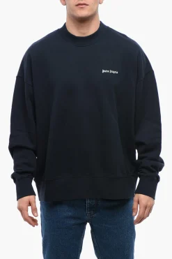 Online Felpa Girocollo in Cotone Garzato con Logo Ricamato Uomo Felpe