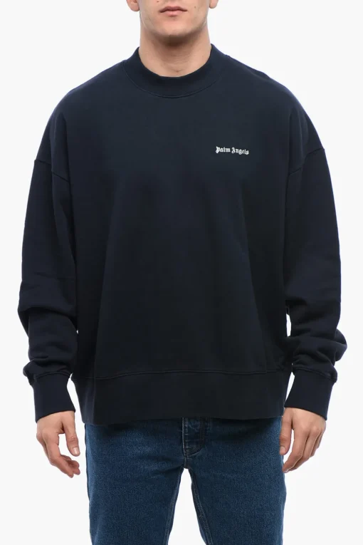 Online Felpa Girocollo in Cotone Garzato con Logo Ricamato Uomo Felpe