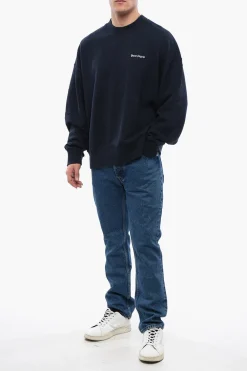 Online Felpa Girocollo in Cotone Garzato con Logo Ricamato Uomo Felpe