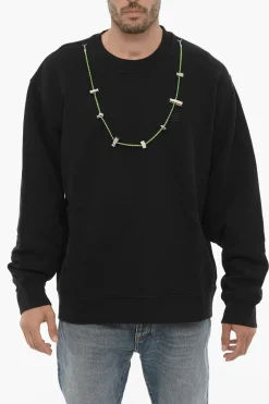Discount Felpa Girocollo in Cotone con Collana Removibile Uomo Felpe