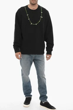Discount Felpa Girocollo in Cotone con Collana Removibile Uomo Felpe