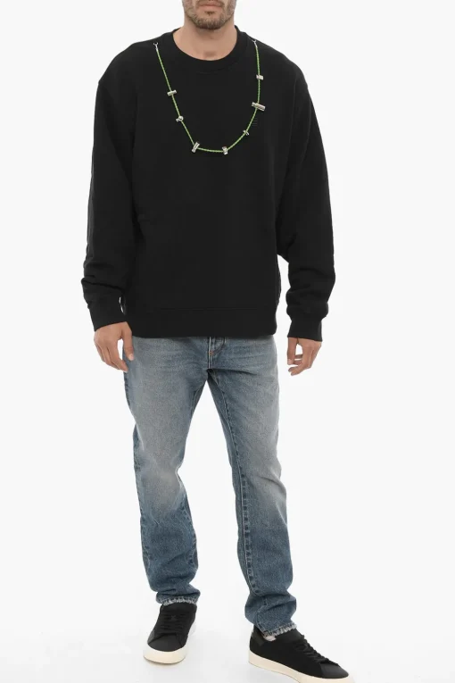 Discount Felpa Girocollo in Cotone con Collana Removibile Uomo Felpe