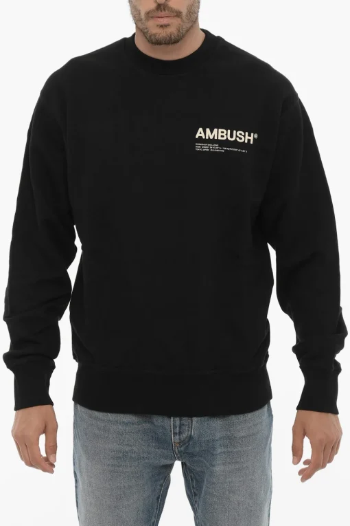 Sale Felpa Girocollo in Cotone Garzato con Logo Stampato Uomo Felpe