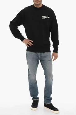 Sale Felpa Girocollo in Cotone Garzato con Logo Stampato Uomo Felpe