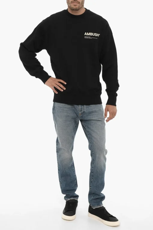 Sale Felpa Girocollo in Cotone Garzato con Logo Stampato Uomo Felpe