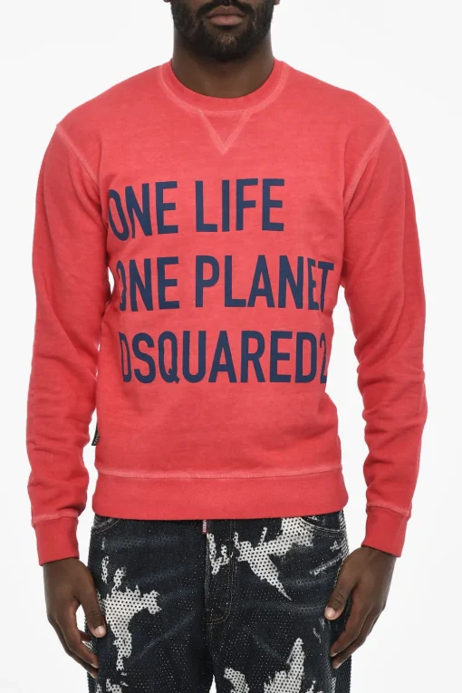 Felpa Girocollo In Cotone con Maxi Stampa Frontale>Dsquared2 Sale