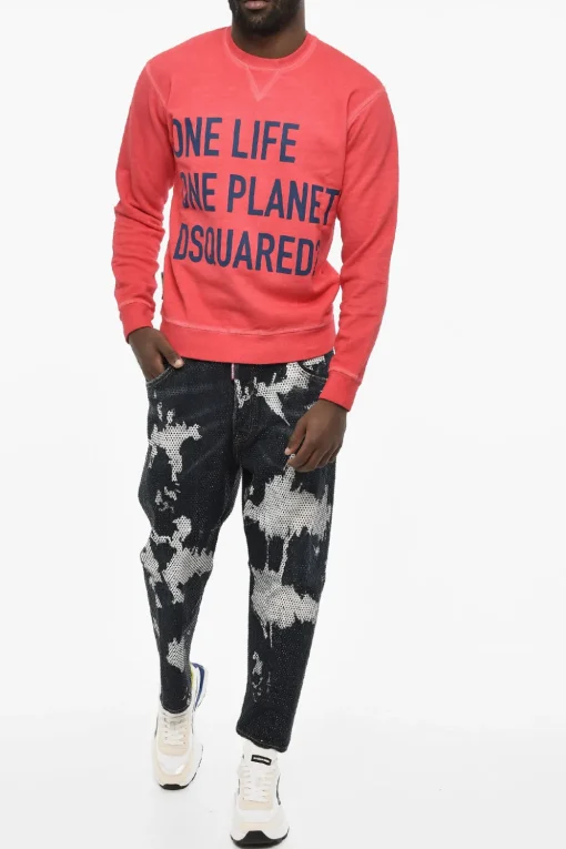 Felpa Girocollo In Cotone con Maxi Stampa Frontale>Dsquared2 Sale