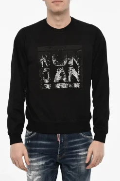 Discount Felpa Girocollo In Misto Cotone con Monogram in Paillettes Uomo Felpe