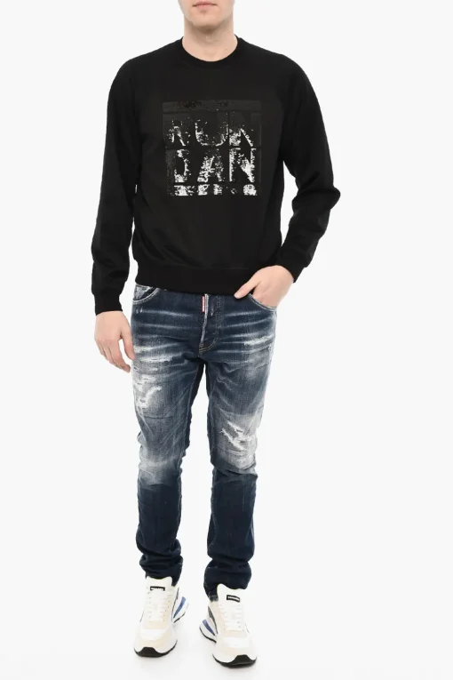 Discount Felpa Girocollo In Misto Cotone con Monogram in Paillettes Uomo Felpe