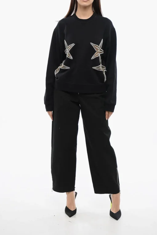Felpa Girocollo STAR con Inserti See Through e Cristalli>Dsquared2 Hot