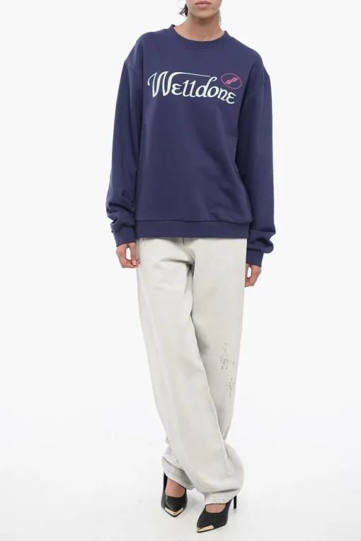 New Felpa Girocollo UNISEX in Tinta Unita con Logo Stampato Donna Felpe|Felpe