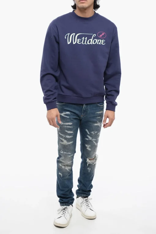 New Felpa Girocollo UNISEX in Tinta Unita con Logo Stampato Donna Felpe|Felpe