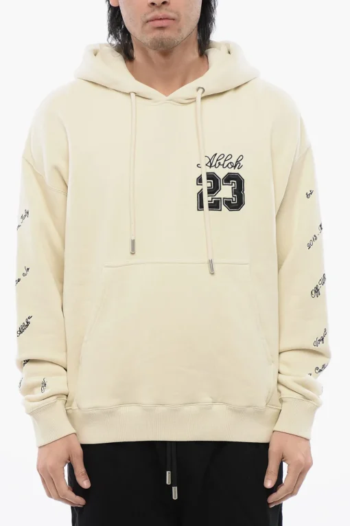 Hot Felpa Hoodie 23 LOGO SKATE in Cotone Garzato con Ricami a Contrasto Uomo Felpe