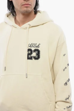Hot Felpa Hoodie 23 LOGO SKATE in Cotone Garzato con Ricami a Contrasto Uomo Felpe